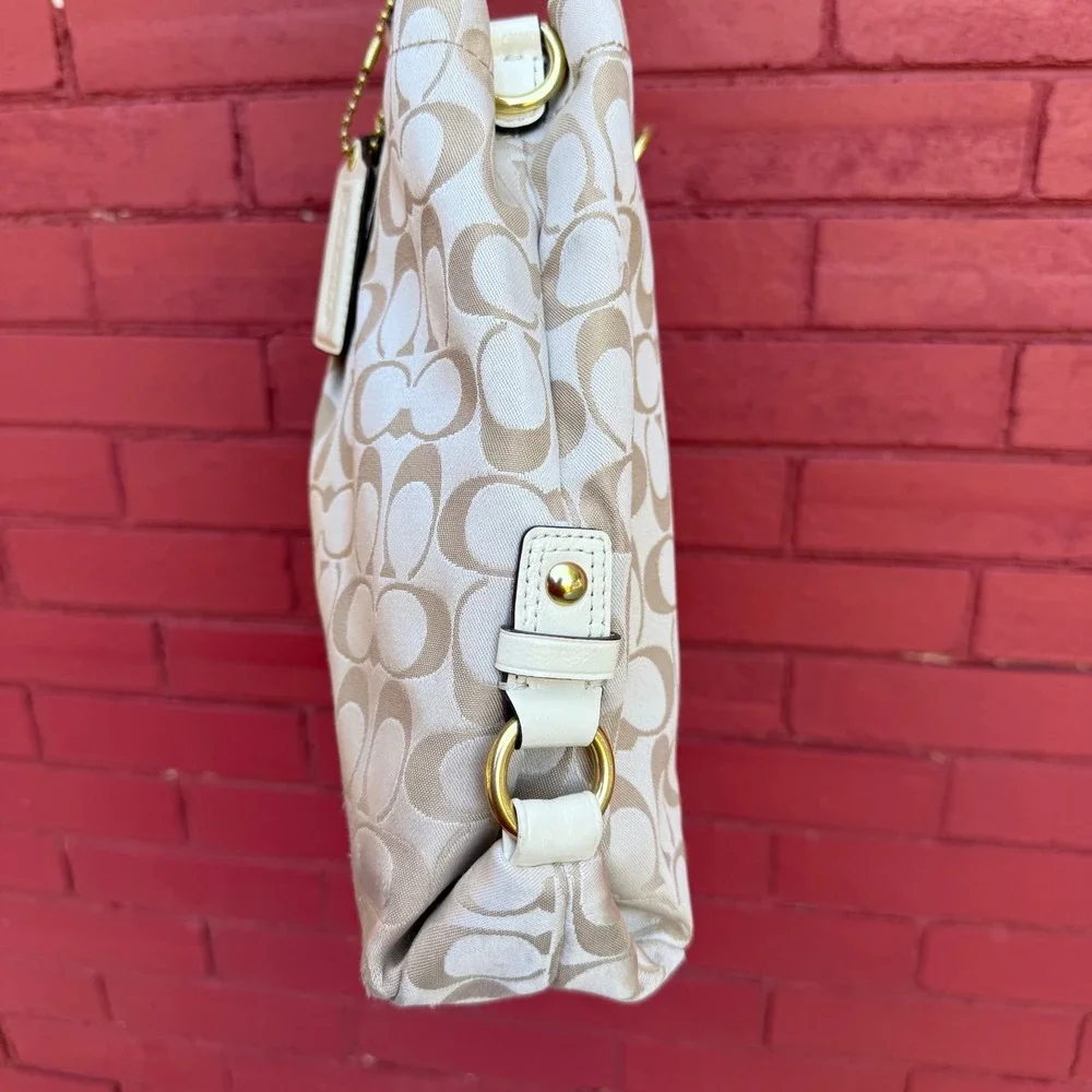 Coach Ashley Signature Satchel Bag F15510 Cream Beige Monogram Tote Sateen